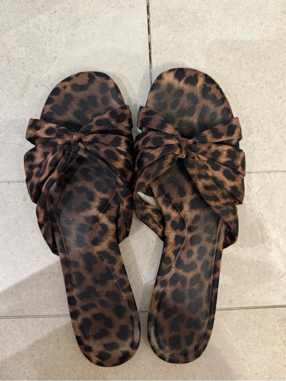 Zara Leopard Knot Slide Sandals - Brown & Black - Picture 2 of 8